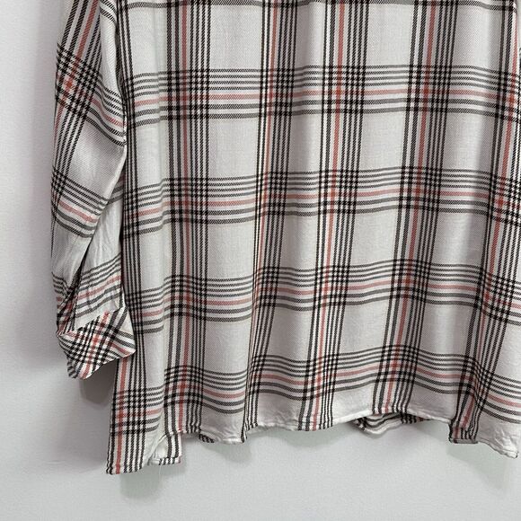 J Jill Blouse Shirt M Rayon Long Sleeve Plaid Button Front V Neck Casual Relaxed - Picture 10 of 11